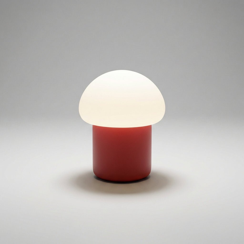 Mushroom table lamp featuring a modern minimalist design with soft LED light, perfect for bedside and nightstand use. 7