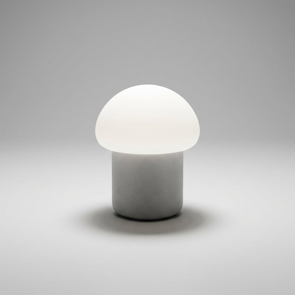 Mushroom table lamp featuring a modern minimalist design with soft LED light, perfect for bedside and nightstand use. 0
