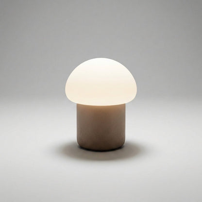 Mushroom table lamp featuring a modern minimalist design with soft LED light, perfect for bedside and nightstand use. 9