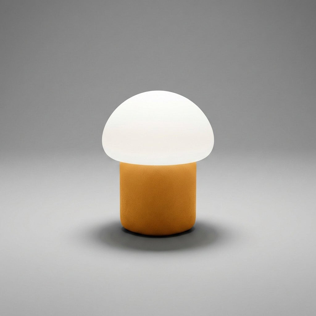 Mushroom table lamp featuring a modern minimalist design with soft LED light, perfect for bedside and nightstand use. 6
