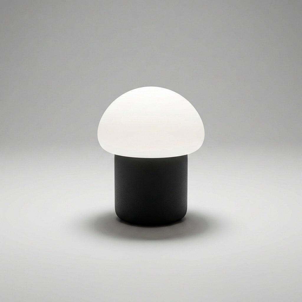 Mushroom table lamp featuring a modern minimalist design with soft LED light, perfect for bedside and nightstand use. 5