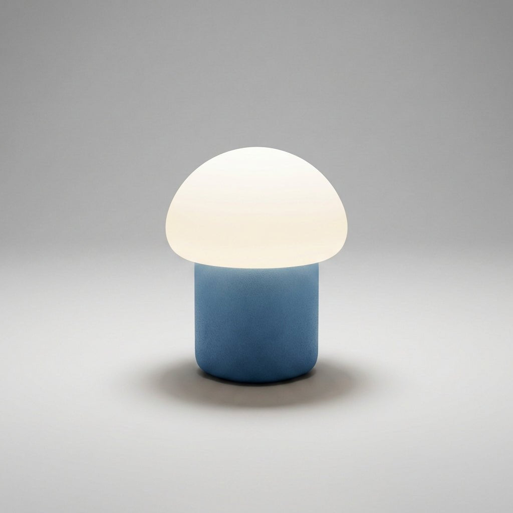Mushroom table lamp featuring a modern minimalist design with soft LED light, perfect for bedside and nightstand use. 8