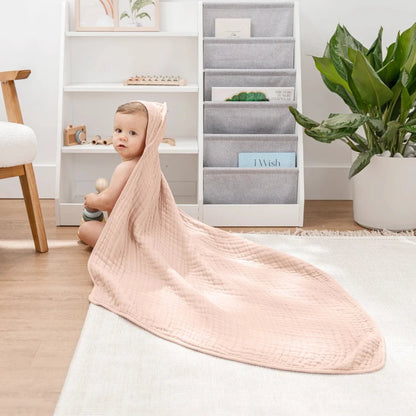 Muslin baby hooded towel set in Pacific blue fern design, made from soft absorbent cotton, perfect for newborns and toddlers, lightweight and cozy 5