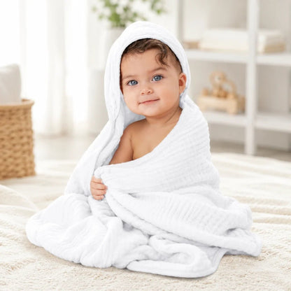 Muslin baby hooded towel set in Pacific blue fern design, made from soft absorbent cotton, perfect for newborns and toddlers, lightweight and cozy 0