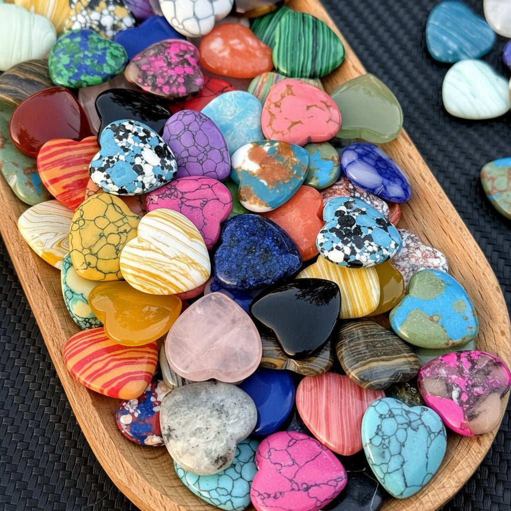 Natural Healing Crystals Heart Stones Set featuring smooth polished assorted gemstones, perfect for home decor, collecting, and gifting. 0