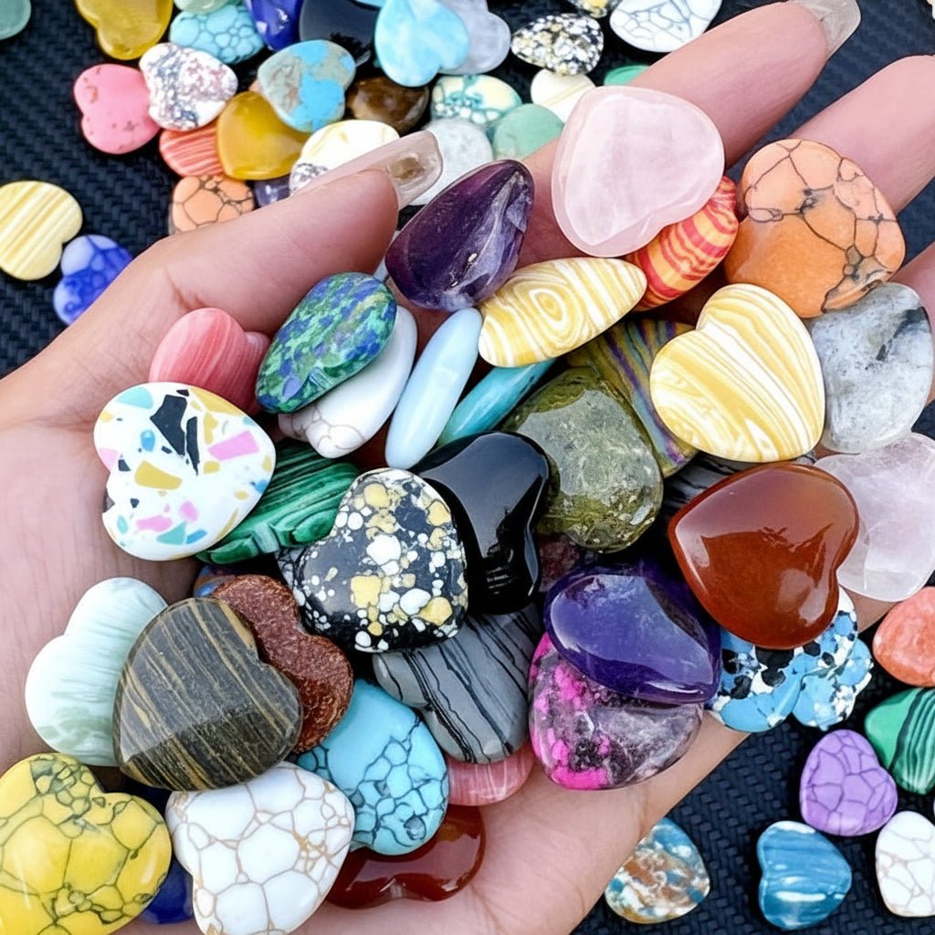 Natural Healing Crystals Heart Stones Set featuring smooth polished assorted gemstones, perfect for home decor, collecting, and gifting. 5