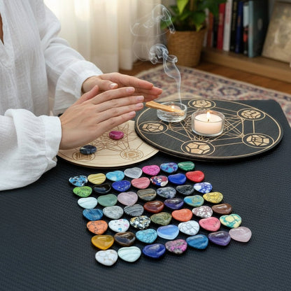 Natural Healing Crystals Heart Stones Set featuring smooth polished assorted gemstones, perfect for home decor, collecting, and gifting. 2