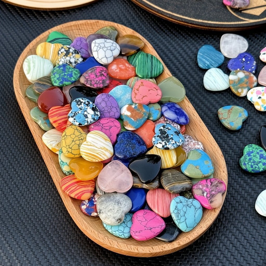 Natural Healing Crystals Heart Stones Set featuring smooth polished assorted gemstones, perfect for home decor, collecting, and gifting. 4