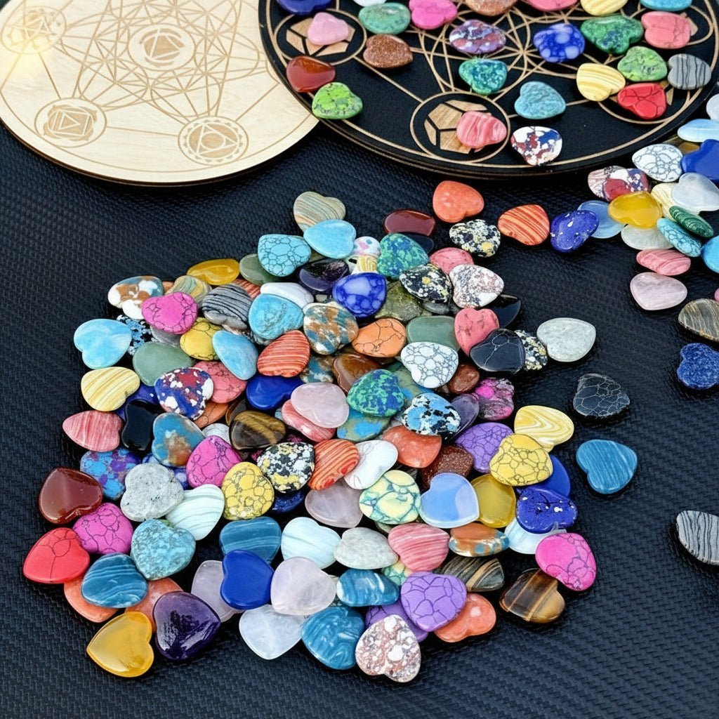 Natural Healing Crystals Heart Stones Set featuring smooth polished assorted gemstones, perfect for home decor, collecting, and gifting. 7