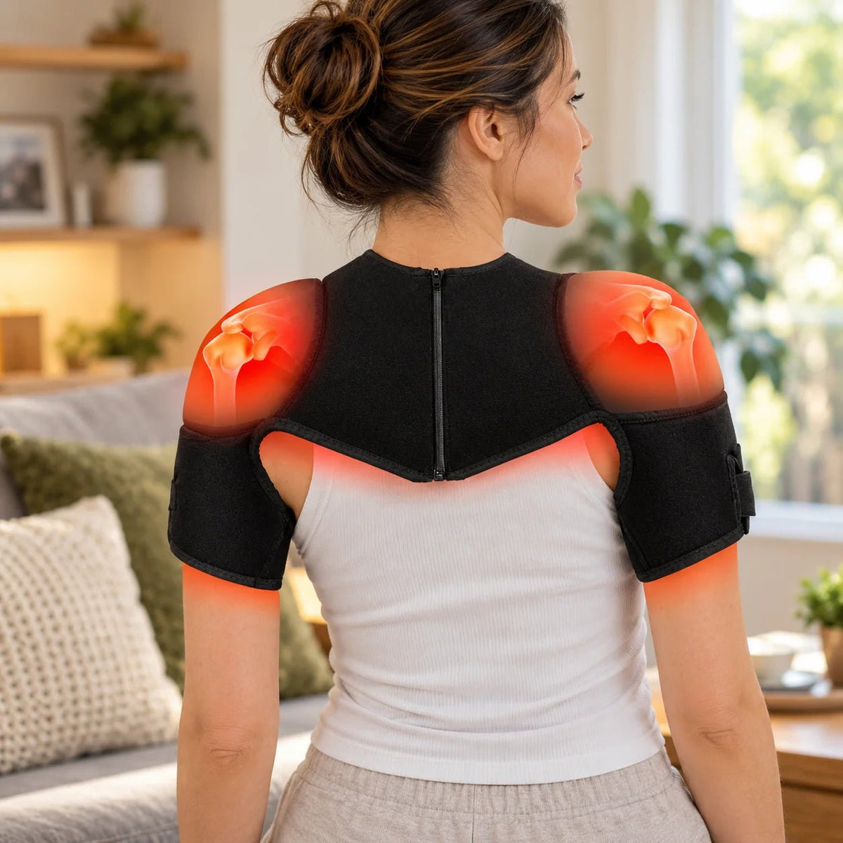 Neck and Shoulder Massager featuring adjustable infrared heat and vibration for cordless pain relief, designed to soothe tension and improve relaxation. 1