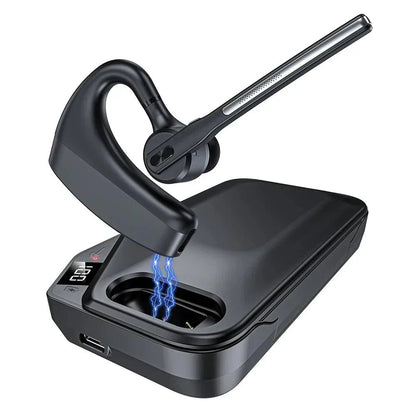 Noise-cancelling Bluetooth headset featuring dual microphones for clear audio, designed for comfort and long battery life, ideal for calls and music. 0