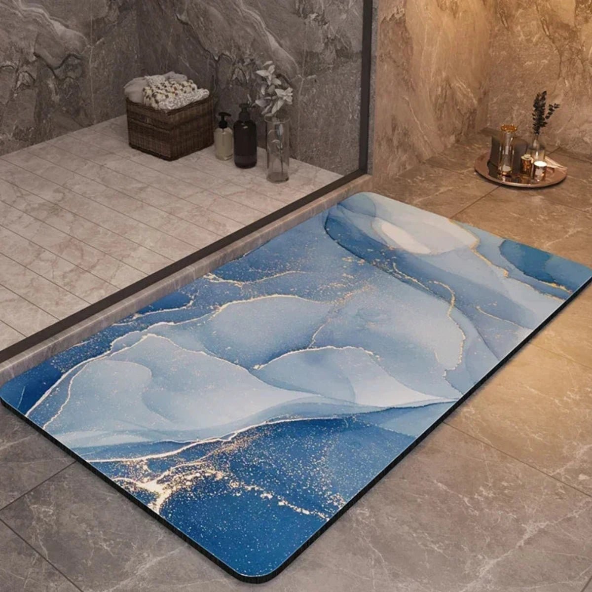Non-slip bath mat featuring a quick-drying diatom mud surface, available in multiple colors, designed for safety and comfort in the bathroom. 7