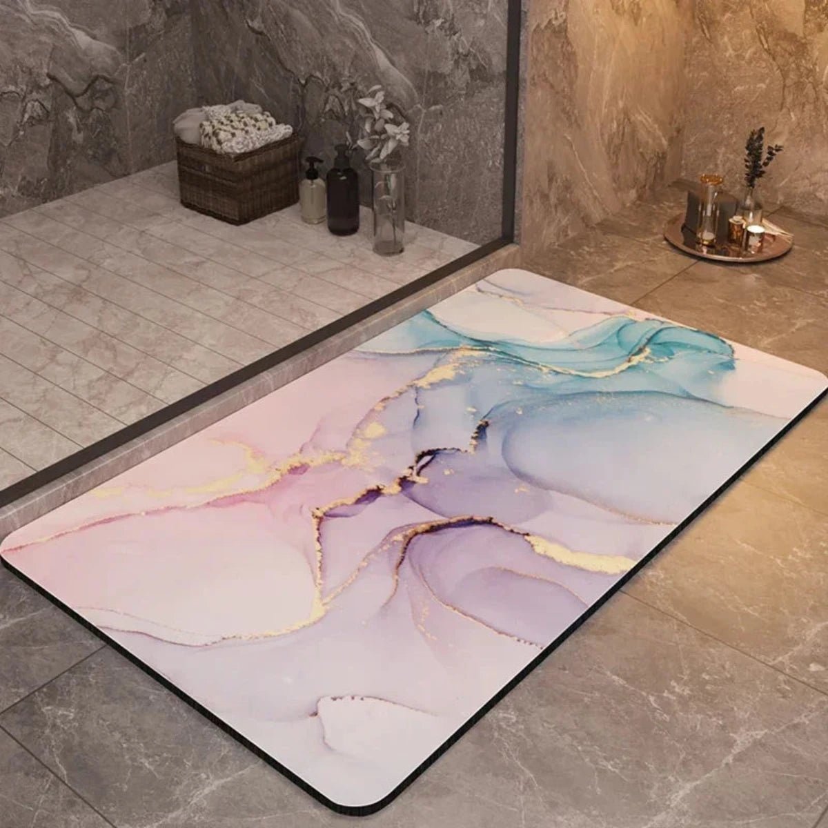 Non-slip bath mat featuring a quick-drying diatom mud surface, available in multiple colors, designed for safety and comfort in the bathroom. 4