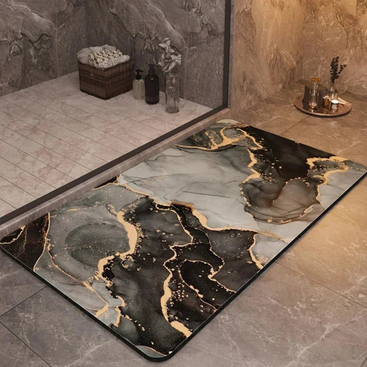Non-slip bath mat featuring a quick-drying diatom mud surface, available in multiple colors, designed for safety and comfort in the bathroom. 3
