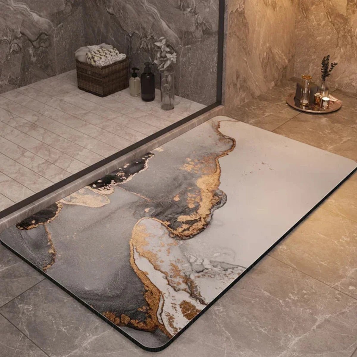Non-slip bath mat featuring a quick-drying diatom mud surface, available in multiple colors, designed for safety and comfort in the bathroom. 5