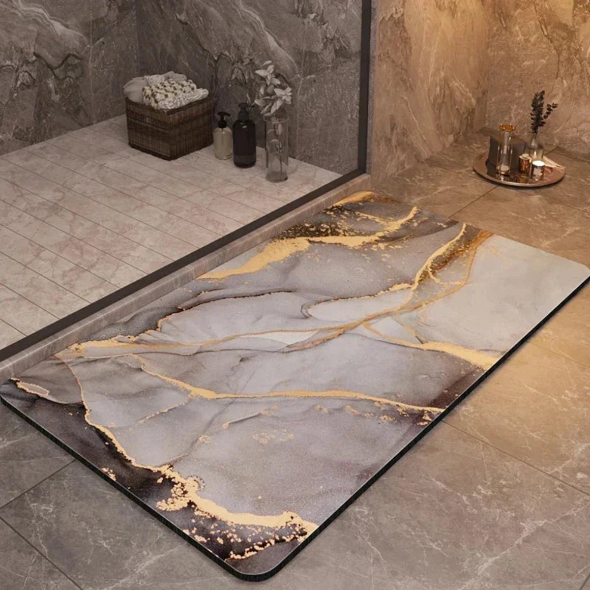 Non-slip bath mat featuring a quick-drying diatom mud surface, available in multiple colors, designed for safety and comfort in the bathroom. 0