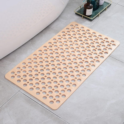 Non-slip shower mat featuring strong suction cups for stability, quick drainage holes for efficient water flow, and mold-resistant material for a hygienic bathroom experience. 11