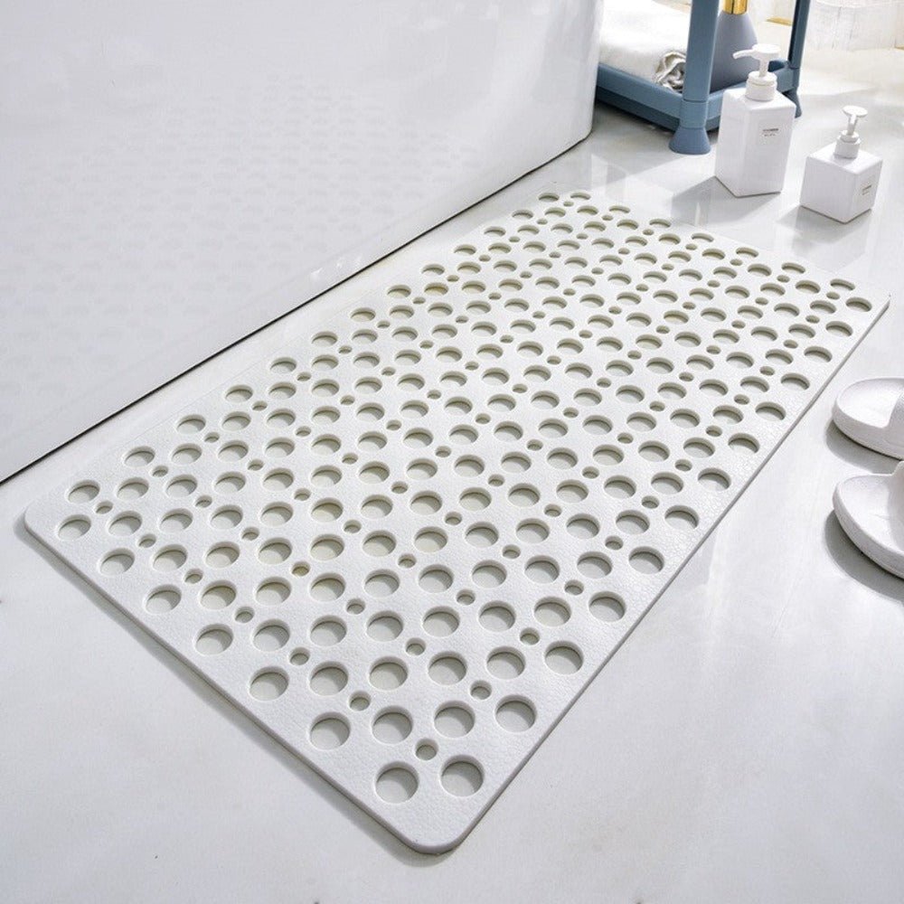Non-slip shower mat featuring strong suction cups for stability, quick drainage holes for efficient water flow, and mold-resistant material for a hygienic bathroom experience. 8