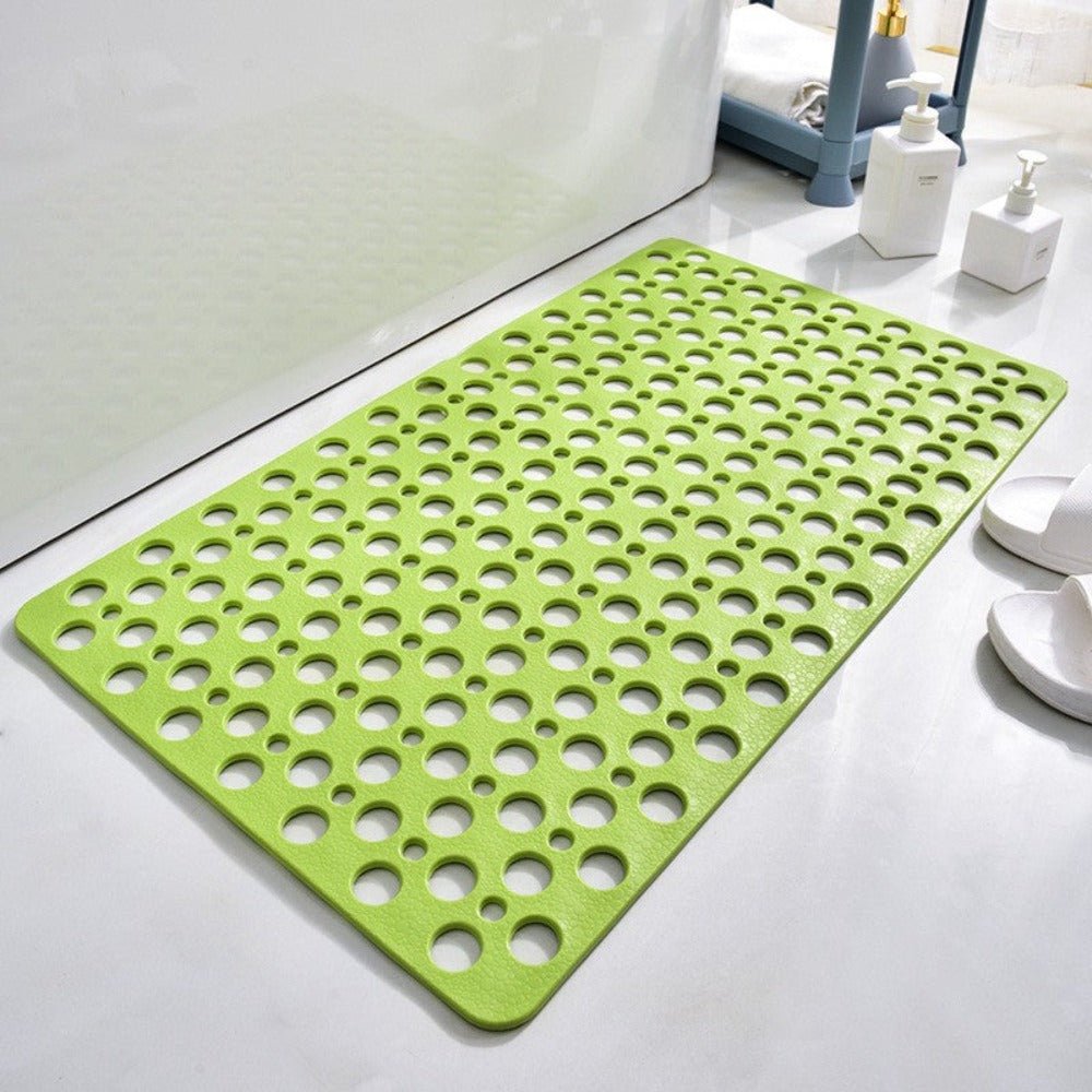 Non-slip shower mat featuring strong suction cups for stability, quick drainage holes for efficient water flow, and mold-resistant material for a hygienic bathroom experience. 10