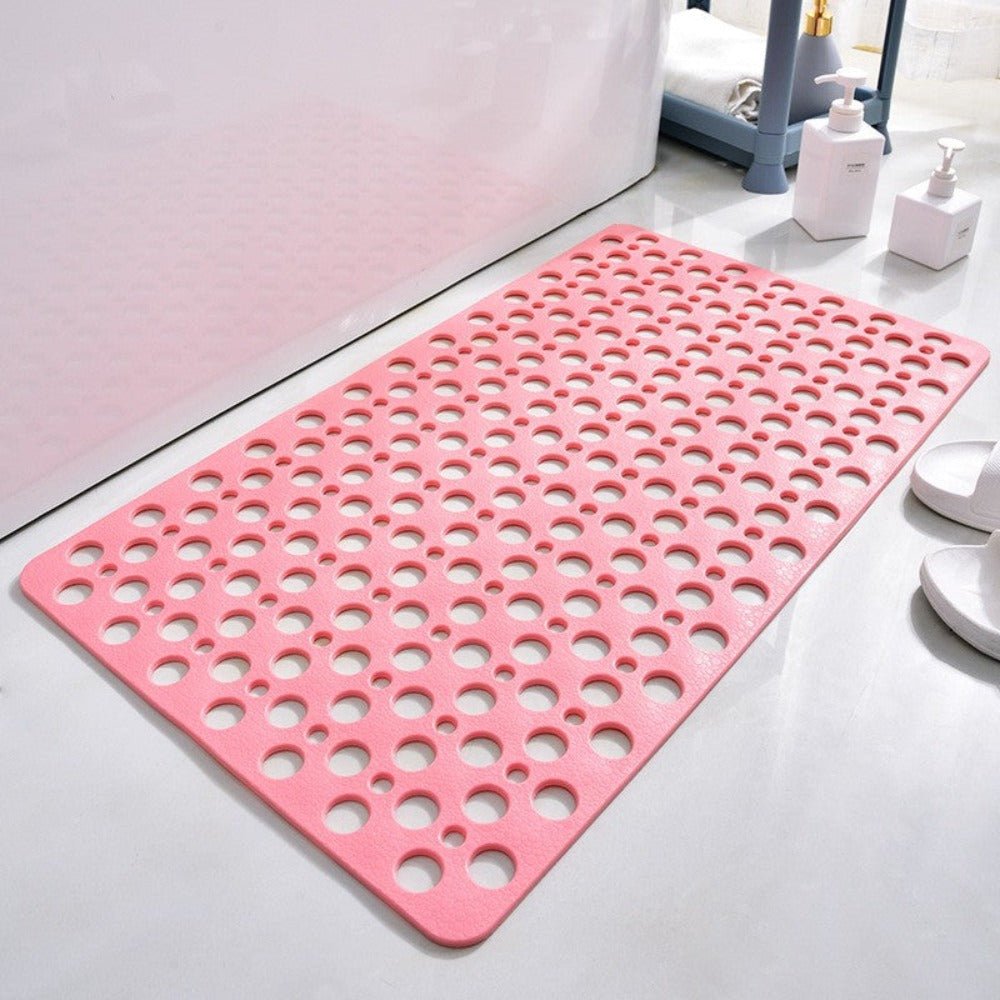 Non-slip shower mat featuring strong suction cups for stability, quick drainage holes for efficient water flow, and mold-resistant material for a hygienic bathroom experience. 9