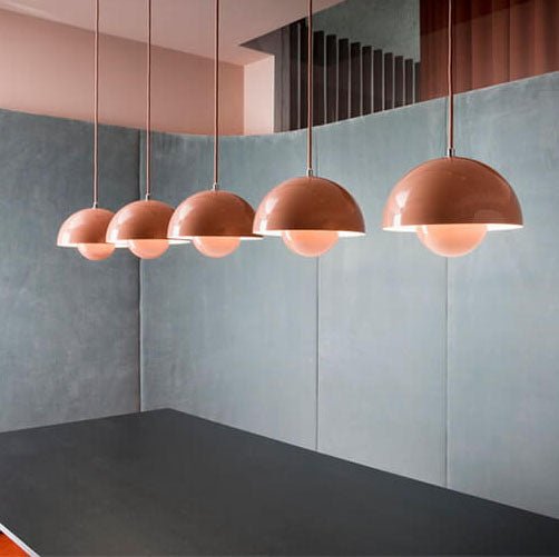 Nordic hanging lamp featuring a sleek metal dome shade, perfect for adjustable pendant lighting in a Scandinavian style kitchen. 4