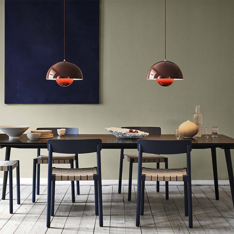Nordic hanging lamp featuring a sleek metal dome shade, perfect for adjustable pendant lighting in a Scandinavian style kitchen. 5