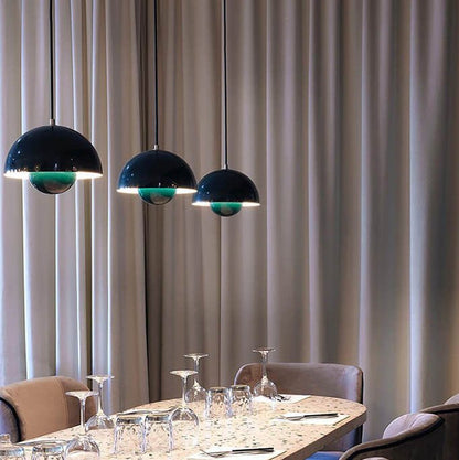 Nordic hanging lamp featuring a sleek metal dome shade, perfect for adjustable pendant lighting in a Scandinavian style kitchen. 3