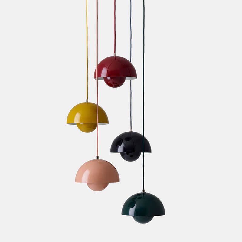 Nordic hanging lamp featuring a sleek metal dome shade, perfect for adjustable pendant lighting in a Scandinavian style kitchen. 1