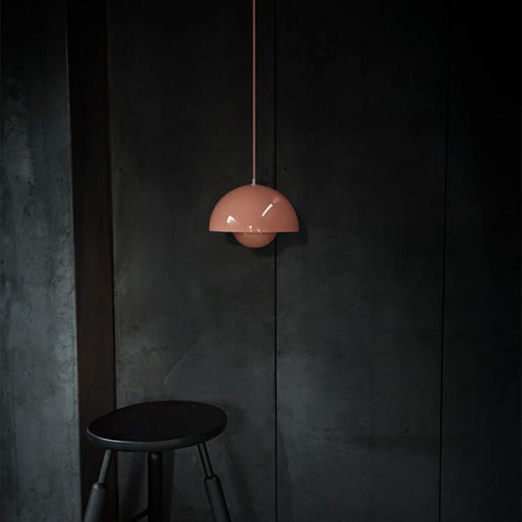 Nordic hanging lamp featuring a sleek metal dome shade, perfect for adjustable pendant lighting in a Scandinavian style kitchen. 8
