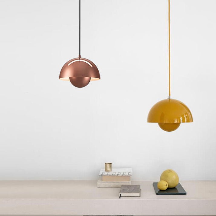 Nordic hanging lamp featuring a sleek metal dome shade, perfect for adjustable pendant lighting in a Scandinavian style kitchen. 6