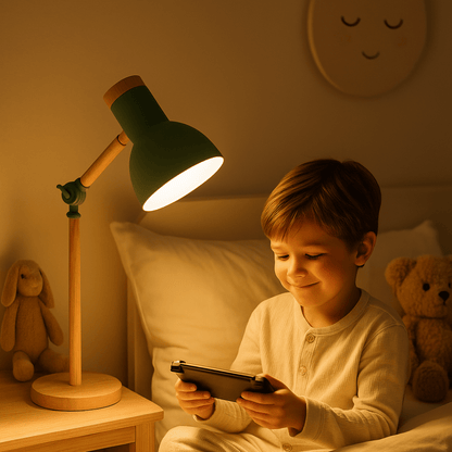 Nordic table lamp with adjustable height, featuring a wooden finish, perfect for minimalist bedside or desk decor. 2