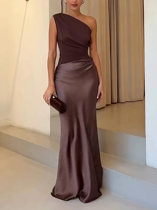 One Shoulder Pleated Maxi Dress for Women, Floor-Length Formal Evening Gown Available in Multiple Colors 0