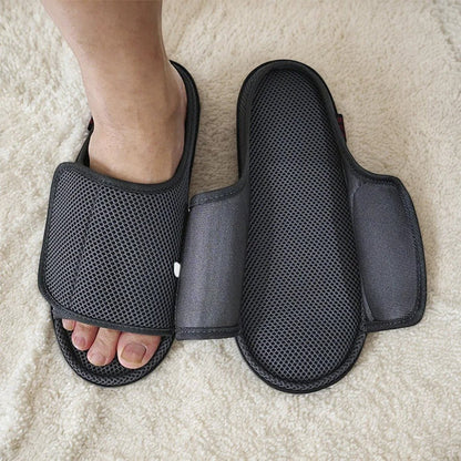 Openable slippers designed for swollen feet featuring an adjustable Velcro fit and a soft mesh upper for maximum comfort. 4