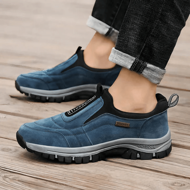Orthopaedic walking shoes featuring a slip-on design, arch support, and a comfortable rubber sole for enhanced mobility and foot health. 1