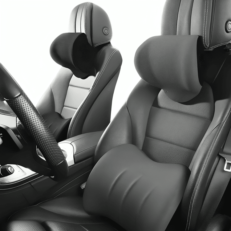 Orthopedic car pillow designed for spine support and comfort, made from durable synthetic fiber, perfect for travel use. 1