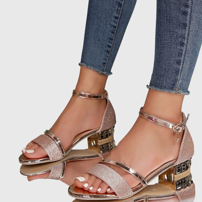 Orthopedic heeled sandals featuring an adjustable closure, designed for comfort with an ergonomic breathable structure, crafted from synthetic leather. 5