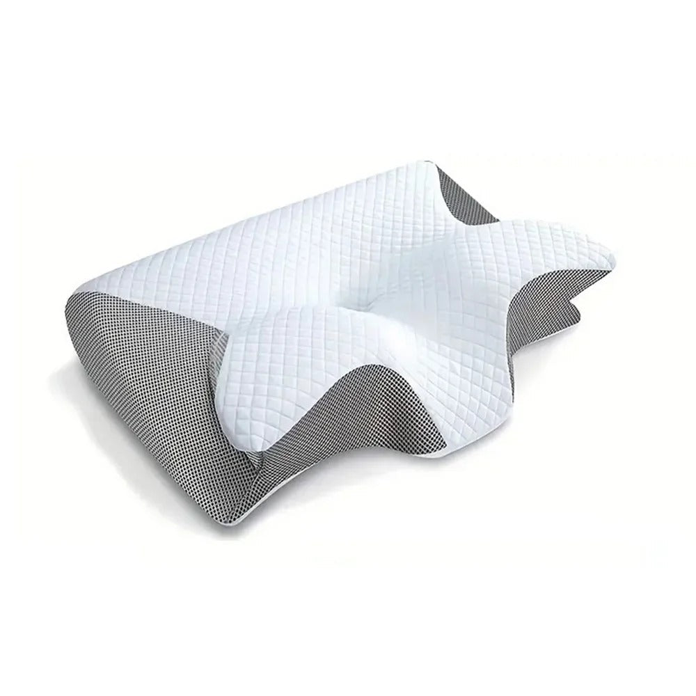 Orthopedic memory foam pillow designed for neck pain relief, featuring an ergonomic shape and hypoallergenic, washable cover. 4