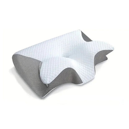 Orthopedic memory foam pillow designed for neck pain relief, featuring an ergonomic shape and hypoallergenic, washable cover. 4