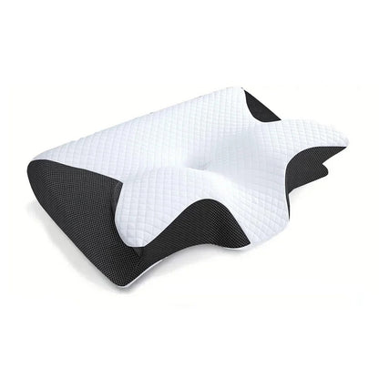 Orthopedic memory foam pillow designed for neck pain relief, featuring an ergonomic shape and hypoallergenic, washable cover. 5