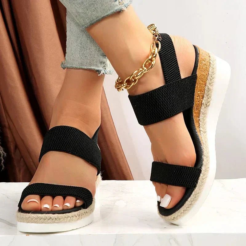 Orthopedic sandals for women featuring elastic straps, designed for comfort with a lightweight breathable platform, ideal for all-day wear. 3
