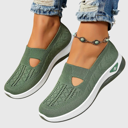 Orthopedic slip-on shoes for women featuring enhanced walking support and breathable insoles for maximum comfort and foot care. 1
