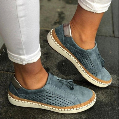 Orthopedic slip-on shoes featuring arch support and a breathable knit upper, designed with a non-slip rubber outsole for all-terrain traction. 3