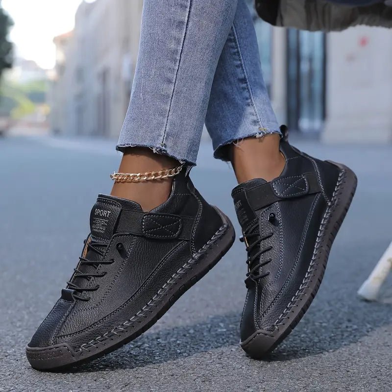 Orthopedic sneakers featuring shock-absorbing EVA soles, designed for comfort with a wide fit and made from premium leather, perfect for easy slip-on wear 0