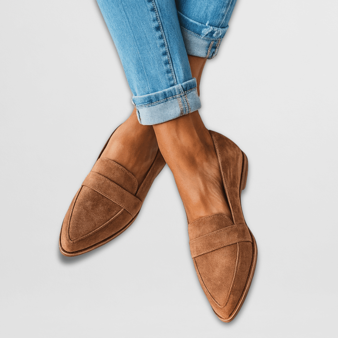 Orthopedic soft suede loafers for women in black and brown, featuring cushioned support for all-day comfort. 0