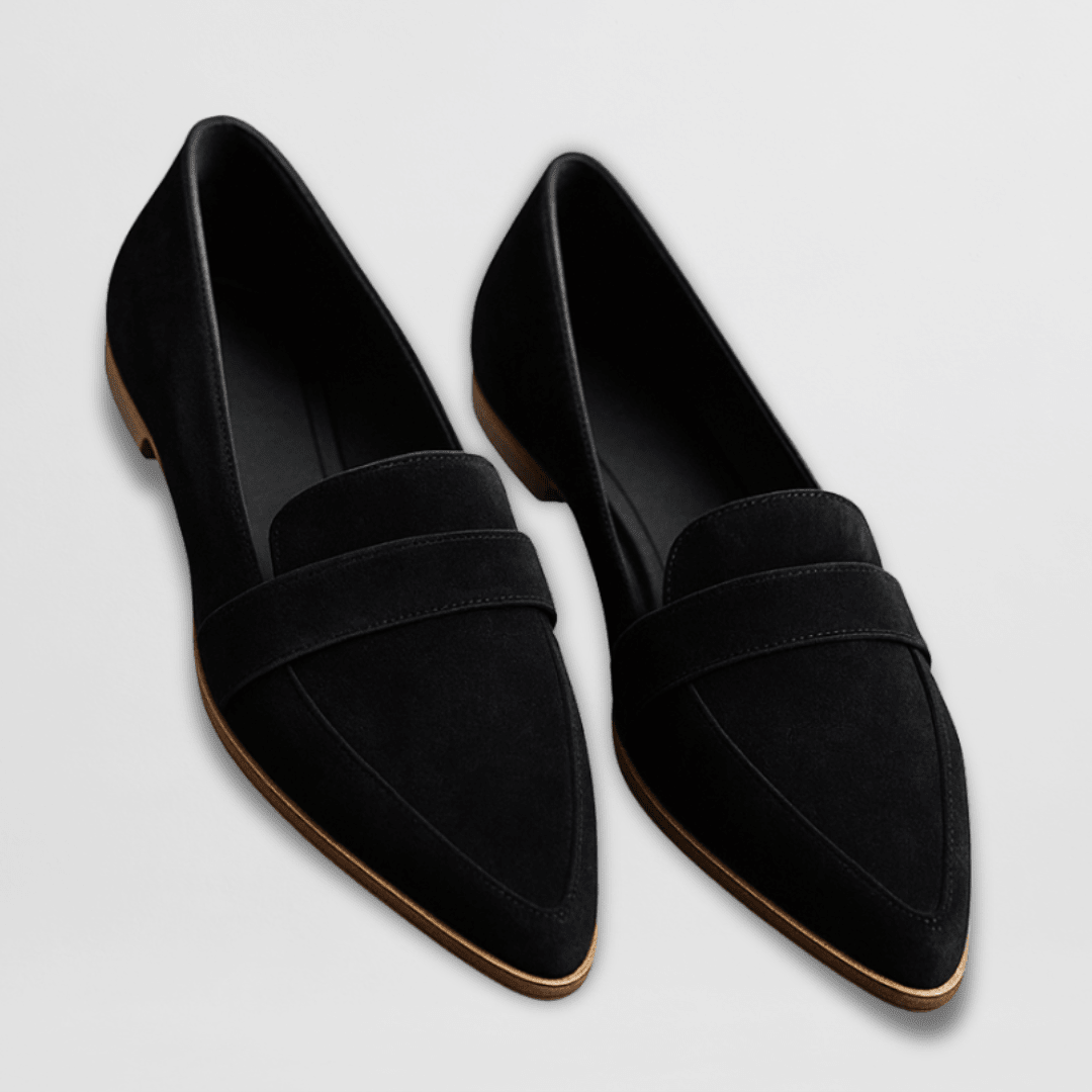 Orthopedic soft suede loafers for women in black and brown, featuring cushioned support for all-day comfort. 2