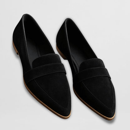 Orthopedic soft suede loafers for women in black and brown, featuring cushioned support for all-day comfort. 2