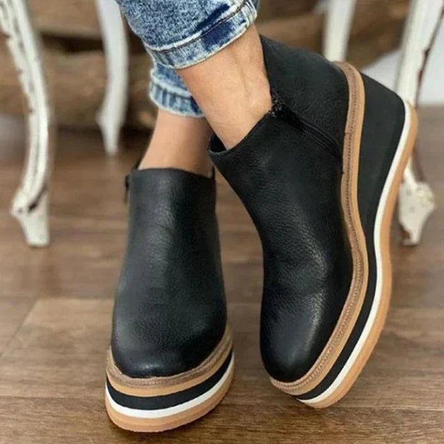 Orthopedic waterproof boots featuring a sleek autumn winter design, equipped with an easy side zipper for comfortable everyday wear. 1