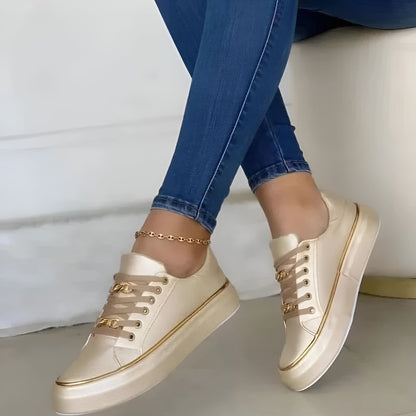 Orthopedic women's sneakers featuring shock-absorbing soles and stylish golden accents for comfort and fashion. 4
