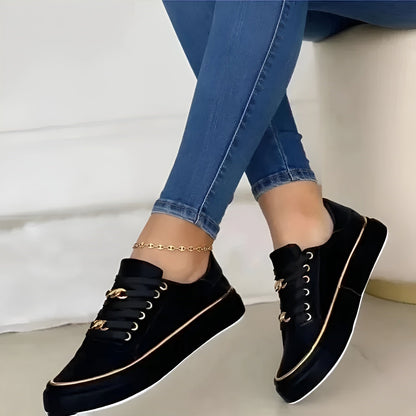 Orthopedic women's sneakers featuring shock-absorbing soles and stylish golden accents for comfort and fashion. 5