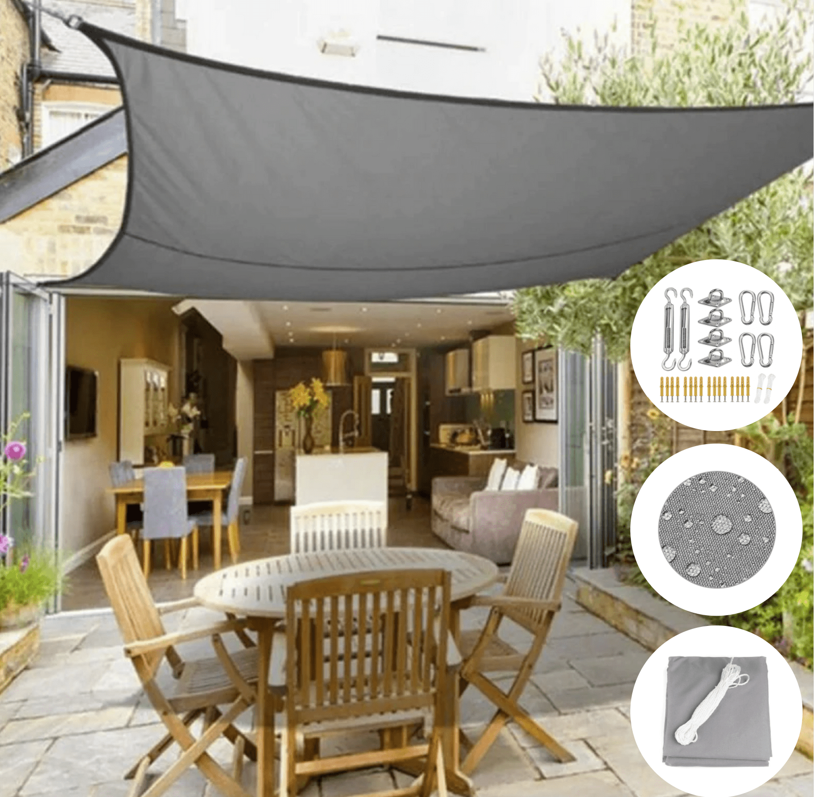 Outdoor furniture cover made from durable polyester, designed for patio and garden use, featuring UV protection to shield furniture from sun damage. 1